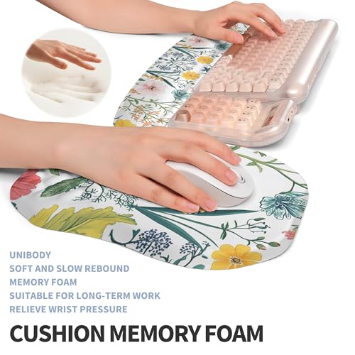 2-in-1 Ergonomic Set, Wave Keyboard Wrist Rest and Massage Slope Mouse Pad Wrist Support, Rebound Memory Foam for Relieve Carpal Tunnel Syndrome and Wrist Pain (Pink Flowers) - color: Pink Flowers
