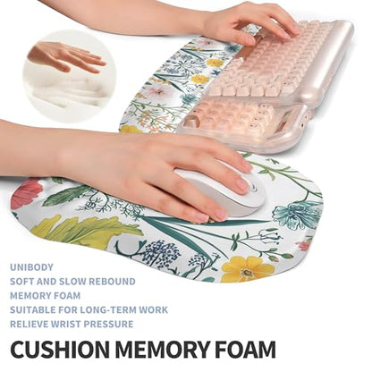 2-in-1 Ergonomic Set, Wave Keyboard Wrist Rest and Massage Slope Mouse Pad Wrist Support, Rebound Memory Foam for Relieve Carpal Tunnel Syndrome and Wrist Pain (Pink Flowers) - color: Pink Flowers