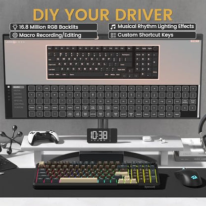 Redragon K742 Wireless Mechanical Gaming Keyboard with Knob, Bluetooth 5.0/2.4GHz/USB C Wired Creamy Keyboard with Number Pad for PC Computer, RGB Backlits, Hot-Swappable with Linear Switches (Brown) - color: Brown