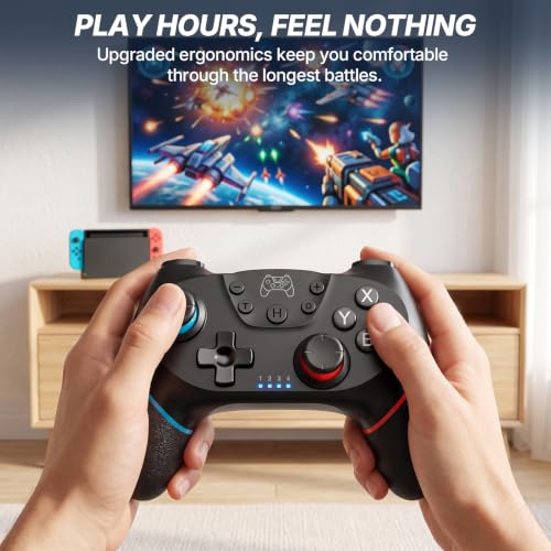 Diswoe Wireless Pro Controller for Switch 1/Switch 2/Lite/OLED/PC | Hall Effect Trigger & Joystick, Anti-Drift Remote with One-Key Wake-up, Zero Latency, Turbo, Dual Vibration, Ergonomic Design - color: black