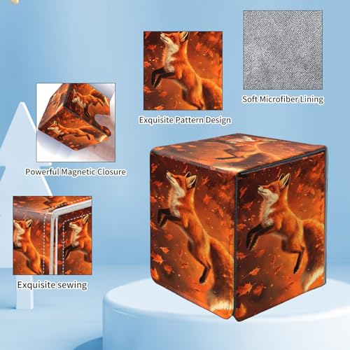 Card Deck Box for MTG Commander,Collectible Trading Storage Box Fits 120+ Single Sleeved Cards Magnetic Case PU Leather for Magic Commander TCG CCG MTG,Cute Fox Red - color: Cute Fox Red