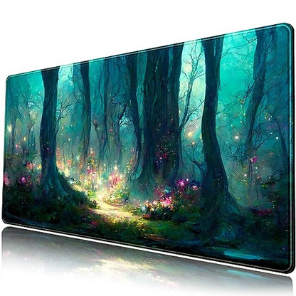 Forest Desk Mat Blue Green Mouse Pad Large Laptop Computer Keyboard Mouse Mat Gaming Mousepad XXL 31.5''X 15.7'' Deskpad Deskmat Cute Desk Pad - color: A Green Forest