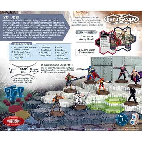 Renegade Game Studios G.I. Joe Heroscape Rumble at The Rift Battle Box | Tactical Military Board Game Featuring 8 Miniatures, Modular Hex Terrain Tiles, and Cobra Fortifications for 2 Players