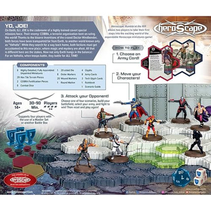 Renegade Game Studios G.I. Joe Heroscape Rumble at The Rift Battle Box | Tactical Military Board Game Featuring 8 Miniatures, Modular Hex Terrain Tiles, and Cobra Fortifications for 2 Players