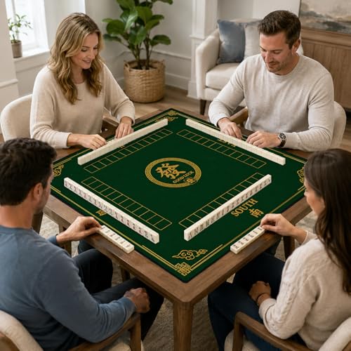 Green Felt Mahjong Mat,Non Slip American Mah Jongg Table Mat | 32in soft neoprene mah jongg mat reduces tile noise protects tabletops & packs easily for game nights or a thoughtful gift - color: 011
