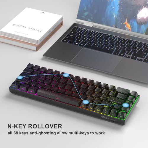 MageGee Portable 60% Mechanical Gaming Keyboard, RGB Backlit Compact 68 Keys Mini Wired Office Keyboard with Red Switches for Laptop PC Mac - Black Contour Lines - color: Black Contour Line/Red Switch