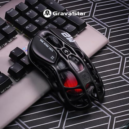 GravaStar Mercury M2 Wireless Gaming Mouse with 26,000 DPI, PAW3395DM Sensor -79g Lightweight Hollowed-Out Design -5 Programmable Buttons -5 Dynamic Lightsync RGB - color: Stealth Black