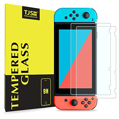 TJS 2 Pack Screen Protector for Nintendo Switch Model 2017 6.2" (Clear) | Tempered Glass Screen Protector Works While Docking 0.3mm Thickness/Bubble Free/Ultra Clear/9H Hardness/ Anti-Fingerprint - size: Nintendo Switch 6.2''