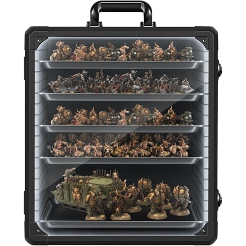 WELIDAY Miniatures Storage Case Miniatures Transport Case Aluminum Alloy Frame with Lock and LED Light (X-Large Size) - color: Black with Light, size: X-Large