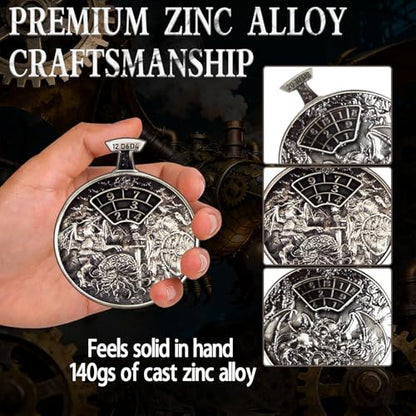 DND Dice Roller D4-D20 Metal Pocket Watch 3D Dragon Art Silver | All-in-one dnd spinner dice. metal pocket watch design.press to roll. zinc alloy metal. mtg ttrpg gifts - color: Dice Roller-silver