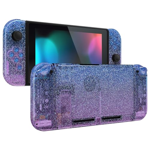 eXtremeRate DIY Replacement Shell Buttons for Nintendo Switch, Custom Back Plate for Switch Console, Housing with Colorful Buttons for Joycon Handheld - Glitter Gradient Translucent Bluebell - color: Glitter Gradient Translucent Bluebell