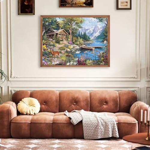 500 Piece Puzzle for Adults, Mountain Cabin Lake Jigsaw Puzzle 500 Piece for Seniors Teens, Family Puzzles Game Interlock Perfectly No Dust, Home Decoration Puzzles Birthday Party Gift for Men Women - style: Cabin Lake Beer Puzzle