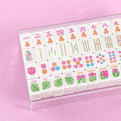 Soulchen 160 Pink Kaleidoscope American Mahjong Tile Set with Acrylic Storage Box & Dice 1.2" 3D Engraved Tiles for Adults Friends Family Game Night Mahjong Travel Size Chinese Game Gifts - style: Kaleidoscope