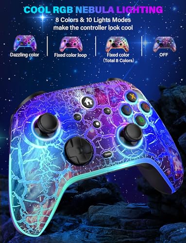 Wireless Switch Pro Controller for Nintendo Switch/OLED/Lite/Switch 2, 1200mAh Rechargeable Switch Controllers with 10 Colors LED & Cool Galaxy Nebula Design, Wake Up, Turbo, Vibration, Motion Control - color: Starry Blue