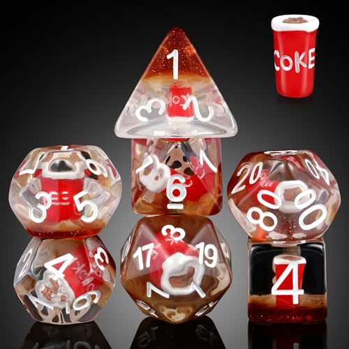 Cola DND Dice, DNDND 7PCS Resin DND Dice Set with Velvet Bag for D&D Role Playing Games and Tabletop Games（Cola - color: Cola