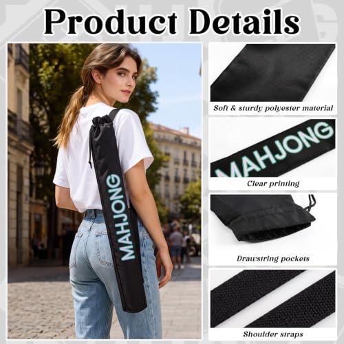 35 Inch Long Mahjong Mat Bag Waterproof Mahjong Mat Storage Carrying Bag Double Strapped Polyester Drawstring Lightweight Holder for Board Games Storage-mat Not Included(Black) - color: Black