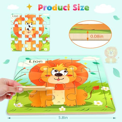 Zeoddler Wooden Puzzles for Toddlers, 8 Pack Animal Jigsaw Puzzles for Kids3-5, 9 Pieces Preschool Learning Activities, Learning & Educational Toys, Gift for Boys, Girls - style: Animal