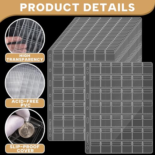 25 Sheets Coin Pocket Pages - 42 Pocket Standard 9-Hole 1050 Pockets Inserts Collecting Sleeves for Coins [33mm X 28mm Each Pocket] CS0312540 - color: 42 Pocket(28mm X 33mm Each Pocket), size: 25 Sheets
