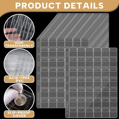 25 Sheets Coin Pocket Pages - 42 Pocket Standard 9-Hole 1050 Pockets Inserts Collecting Sleeves for Coins [33mm X 28mm Each Pocket] CS0312540 - color: 42 Pocket(28mm X 33mm Each Pocket), size: 25 Sheets