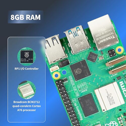 TRASKIT Basic kit for Raspberry Pi 5 RAM 8GB Included PI5 Case,5.1V 5A Power Supply,Active Cooler and Pi 5 8GB Single Board