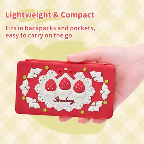 GeekShare Switch Game Card Case,Portable Magnetic Switch Game Holder Cartridge Case with 24 Game Card Slots and 24 TF Card Slots - Strawberries with Cream