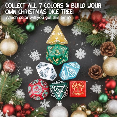 PJOY Mystery DND Dice Set Christmas Pattern Polyhedral D&D Dice for Dungeons and Dragons Role Playing Games TTRPG DND Gifts - color: Random Christmas