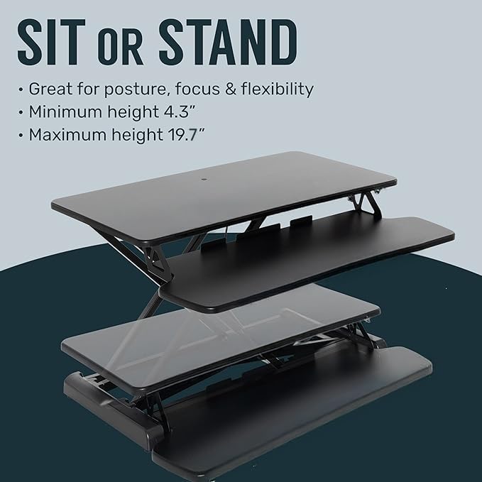 TechOrbits OF-S06-2 Desk Converter-37-inch Height Adjustable, MDF Wood, Sit-to-Stand Rise-X Pro Black, 36" - size: 36" MDF Wood