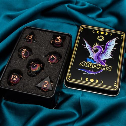 ARUOHHA DND Dragon Eye Dice Liquid Core Resin Sharp Edged Dice Set with Gift Box, RPG Role Playing Game Polyhedral Handmade D and D Dice D20 D12 D10 D8 D6 D4 - color: Yy03-rainbow