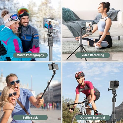 SENSYNE 72" Phone Tripod, Extendable Cell Phone Tripod Stand, Selfie Stick with Wireless Remote and Phone Holder, Compatible with iPhone Android Phone, Camera - color: Black, size: 72-inch