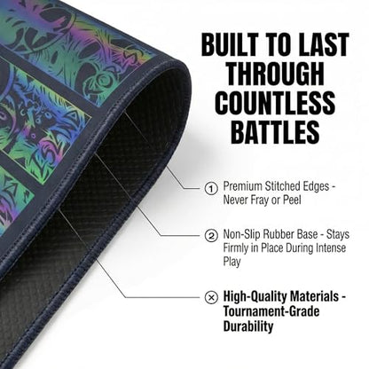 Holographic TCG Playmat for MTG with Waterproof Oxford Bag, Premium Trading Card Game Mat with Stitched Edges, Iridescent Elemental Game Pad, Anti-Slip Rubber Base (Basicland) - color: Basicland
