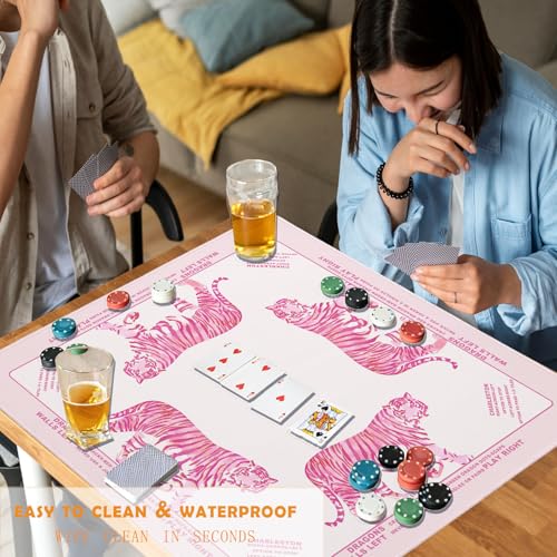 Pink Tigter Mahjong Mat Pads, Funky Cute Mahjong Mats for Table 31.5 In | Preppy Mahjong Mat, Funky Noise Reduction Mahjong Game Pad, Girly Mah Jong Mats Table Cover, Mahjong Gifts for Women - color: Pink Tigter