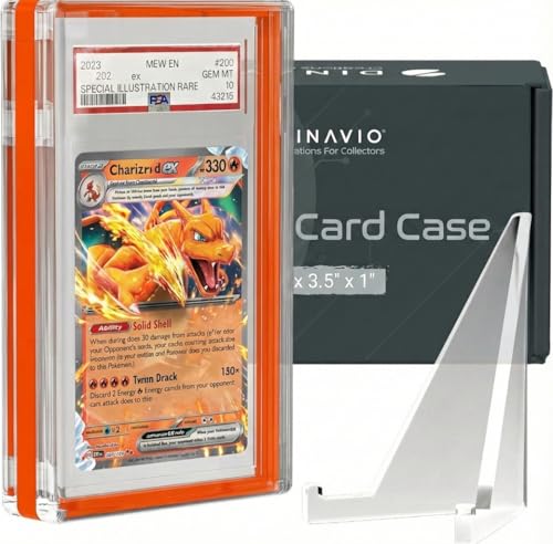 Dinavio Crafthouse PSA Graded Card Display Acrylic Case for Standard PSA and CGC Slabs - Slab Case - PSA Card Case - Graded Card Display Case - Updated Dimensions - Stand Included (Orange) - color: Orange