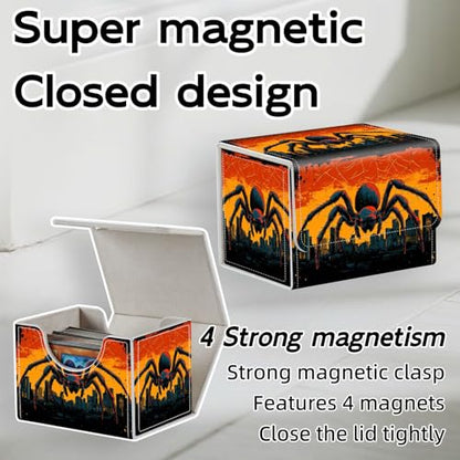 Trading Card Storage Box, Holds 100+ for MTG Cards, PU Leather with Magnetic Closure, Giant Spider over City Sunset Durable Deck Box for Magic the Gathering, Trading Card Games - color: Giant Spider over City Sunset