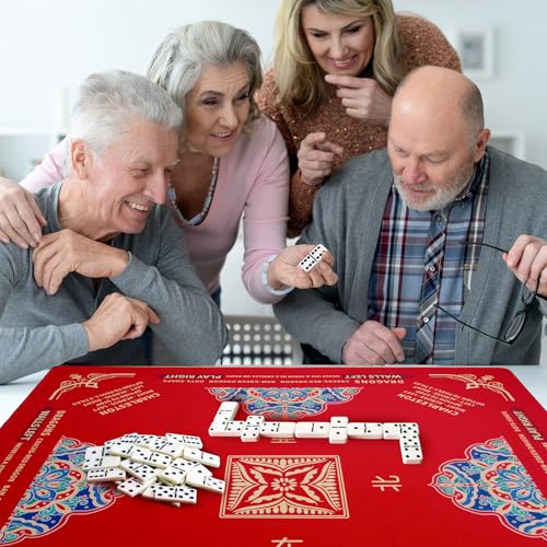 Mahjong Mat 32.4” x 32.4”, 3mm Thick Non-Slip Rubber Back Mahjong Table Mat, Noise Reduction Waterproof Mahjong Game Mat for Table, Mahjong Tile Mat for Cards, Dominoes & Board Games (Red2) - color: Red2