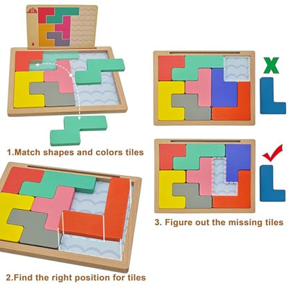Memory Game Puzzles for Seniors, 8 Wooden Tile Matching Dementia Activities | Easy Elderly Brain Toy for Alzheimers Patients Product, Large Cognitive Mind Care Craft Gifts Pattern Blocks Board Gadgets
