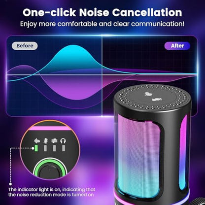 Gaming Microphone with Noise Cancelation & Gain Control | USB PC Mic for Streaming, Gaming, Podcasts, PS4 -Includes Pop Filter, Shock Mount, Quick Mute & RGB Lighting