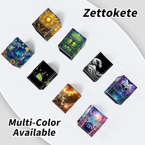 BVDIKMI Card Deck Box for Trading Cards, Card Storage Box Fits 100+ Single Sleeved Cards, PU Leather Strong Magnet Card Deck Case Holder for Magic Commander TCG CCG, Magic Cat - color: Magic Cat