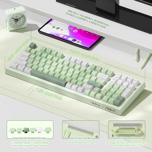LEOBOG x Aula Wireless Keyboard 98 Keys Membrane Computer Keyboards | Silent Keyboard, 2000mAh Creamy Keyboard with Number Pad, Tri-Mode BT/2.4GHz/USB-C Connection for PC MAC Office Dorm Rooms - color: Black & White & Grey