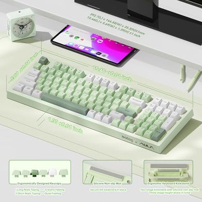 LEOBOG x Aula Wireless Keyboard 98 Keys Membrane Computer Keyboards | Silent Keyboard, 2000mAh Creamy Keyboard with Number Pad, Tri-Mode BT/2.4GHz/USB-C Connection for PC MAC Office Dorm Rooms - color: Black & White & Grey