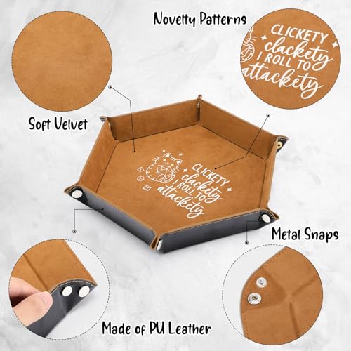 Leather Dice Tray for Rolling Novelty Cat Folding Hexagonal Dice Holder Dice Storage Accessories Desk Organizer Funny Gift for RPG, DND Game Players