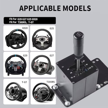 CNRAQR PC USB Simulator Shifter 6+R H Gear Shifter with Desk/Chair Mount Bracket Plate for Gear shift PC Windows Steering Compatible with LO GITECH G29/G27/G25/G920, T300RS/GT Wheel - color: 6R+Plate