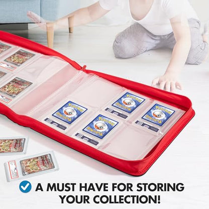 FunGuys Graded Card Binder, 60 PSA Slab Holder, 6 Pocket Graded Card Storage, Slab Binder, PSA Card Graded Display Case Album, Zipper, MTG Card Collection Binder - color: Black and Red