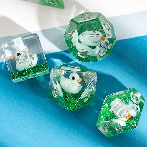 Cusdie 7-Die DND Dice, Polyhedral Dice Set Filled with Animal, for Role Playing Game D&D Dice (Blue Duck) - color: Blue Duck