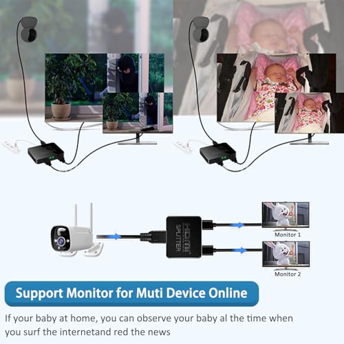 AKWOR HDMI Splitter 1 in 2 Out for Dual Monitors with a 5ft HDMI Cable 4K UHD Display for 2 Monitors- Copy 1 Source to 2 Displays at The Same Time - style: Splitter + Cable