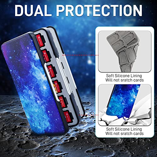 RHOTALL Game Card Case for Nintendo Switch/OLED/Lite/2 , Storage Card Box with 48 Game Cards Cartridge and 24 SD Cards Slots, Switch Games Holder with Magnetic Design - Starry sky
