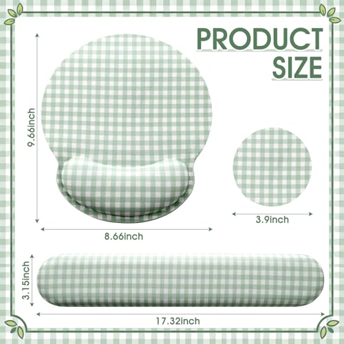 Tellegloww Wrist Rest Support for Mouse Pad&Keyboard Set, Green Gingham Checkered Circle Curved Ergonomic Mousepad&Coaster Non-Slip Base, Design for Office, Home, Laptop, Desktop Computer Keyboard - color: Green
