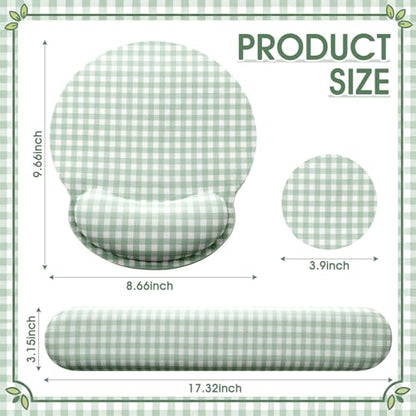 Tellegloww Wrist Rest Support for Mouse Pad&Keyboard Set, Green Gingham Checkered Circle Curved Ergonomic Mousepad&Coaster Non-Slip Base, Design for Office, Home, Laptop, Desktop Computer Keyboard - color: Green