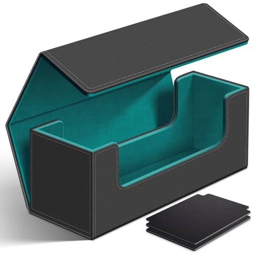 Homthy 600 Card Deck Case for Trading Cards, Leather Magnetic Closure Commander Storage Box Fit for Sports Cards, Game Card Standard Cards (Cyan) - color: Cyan