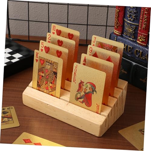 SUPVOX Wooden Playing Card Display Holder Sloped Design for Easy Access Rustic Charm Game Card Stand for Tabletop Use Holds Multiple Decks for