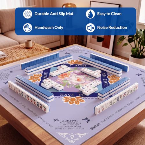 Mahjong Mat - 31.5Inch Mahjong Mat for Table, Anti-Wrinkle Non Slip Noise Reduction Gaming Mat with Carrying Bag, for Mahjong/Board Games/Poker/Dominoes/Card Games (Purple) - color: Purple